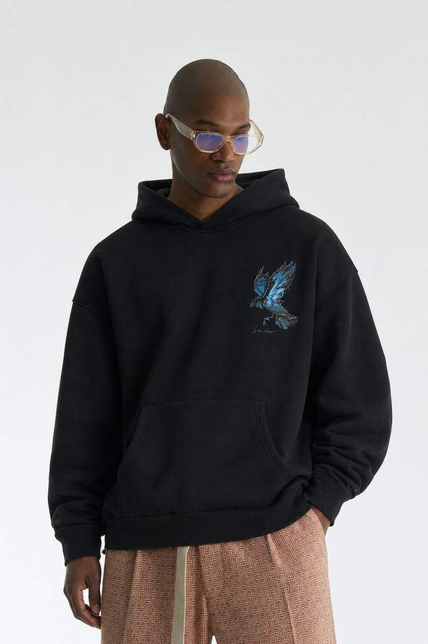 Soju Oversize Kesim Özel Tasarım Unisex Hoodie - Siyah - Görsel 2