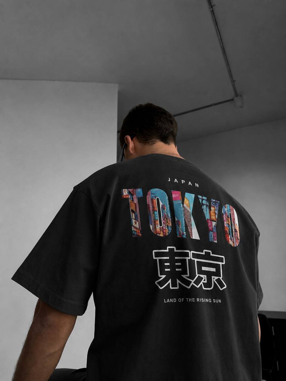 Tokyo Oversize Kesim Özel Tasarım Tişört - Siyah - Görsel 3