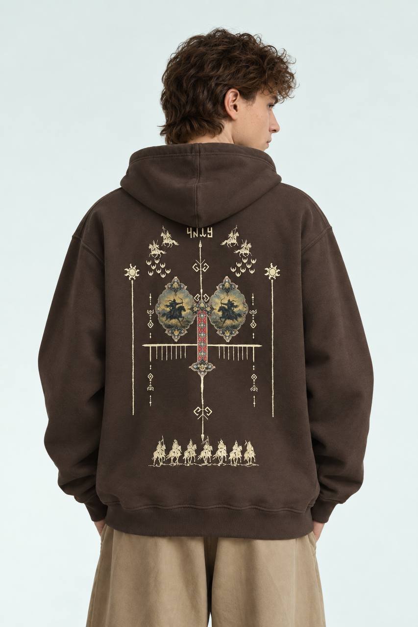 Türk Oversize Kesim Özel Tasarım Unisex Hoodie %40 - Kahverengi