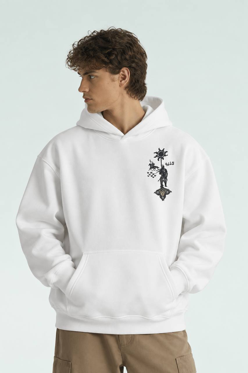 Türk Oversize Kesim Özel Tasarım Unisex Hoodie %40 - Beyaz - Görsel 2