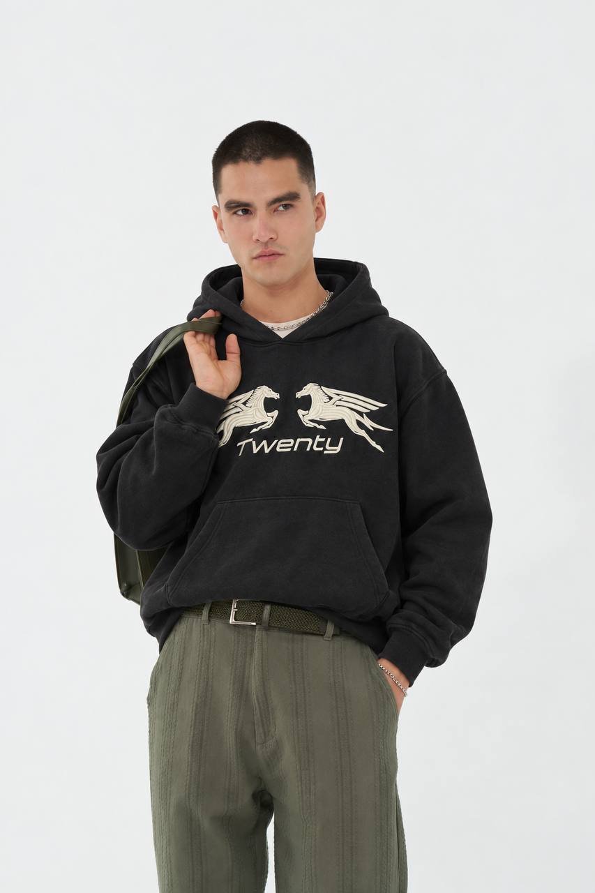Twenty Özel Tasarım Oversize Kesim Unisex Hoodie - Siyah