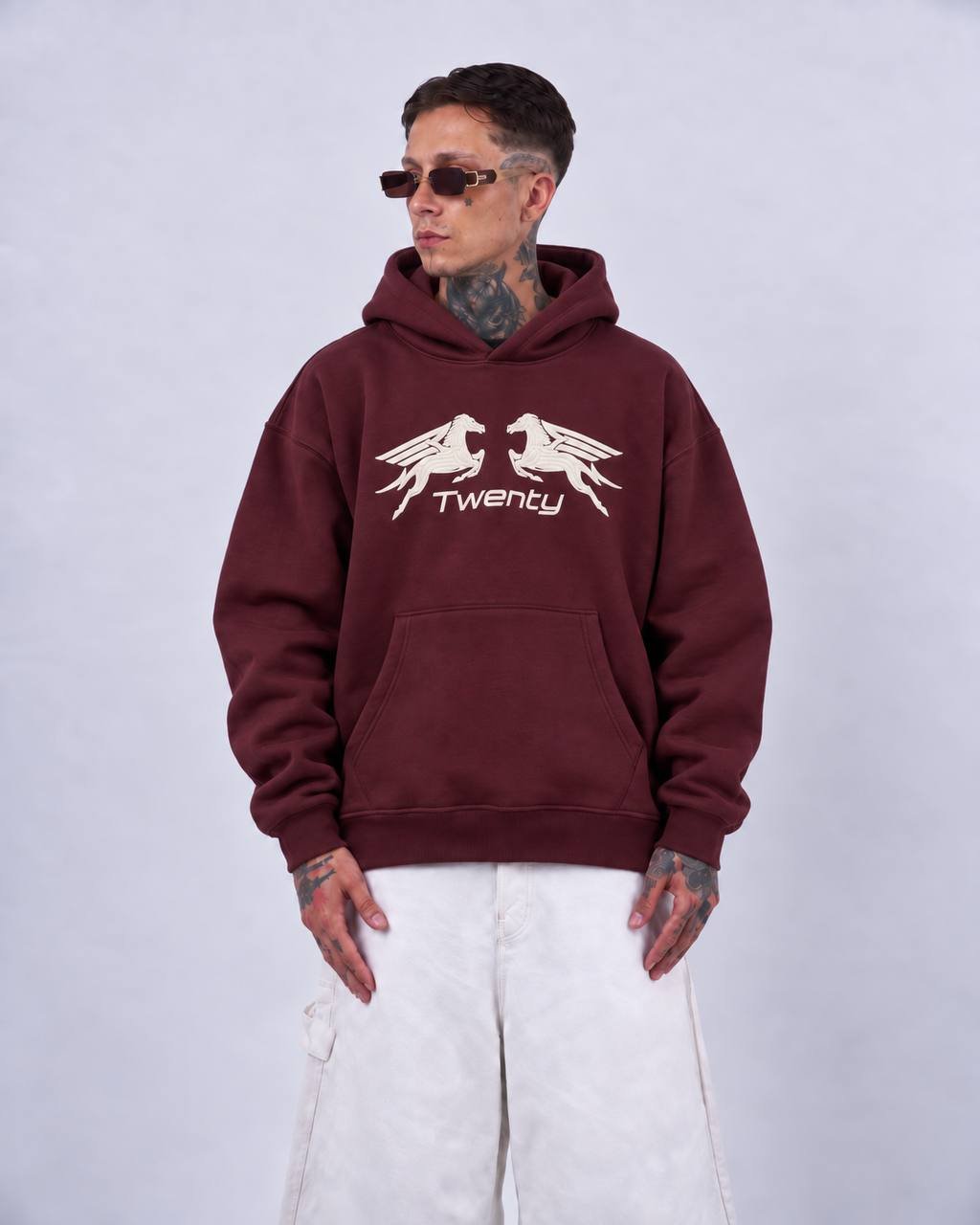 Twenty Özel Tasarım Oversize Kesim Unisex Hoodie - Bordo