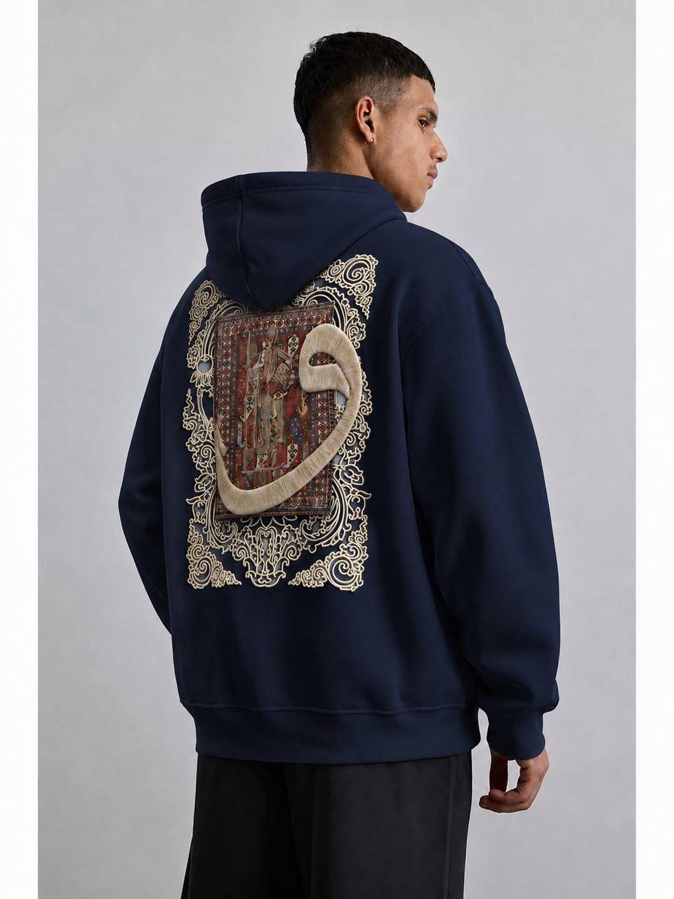 Vety Oversize Kesim Özel Tasarım Unisex Hoodie - Lacivert