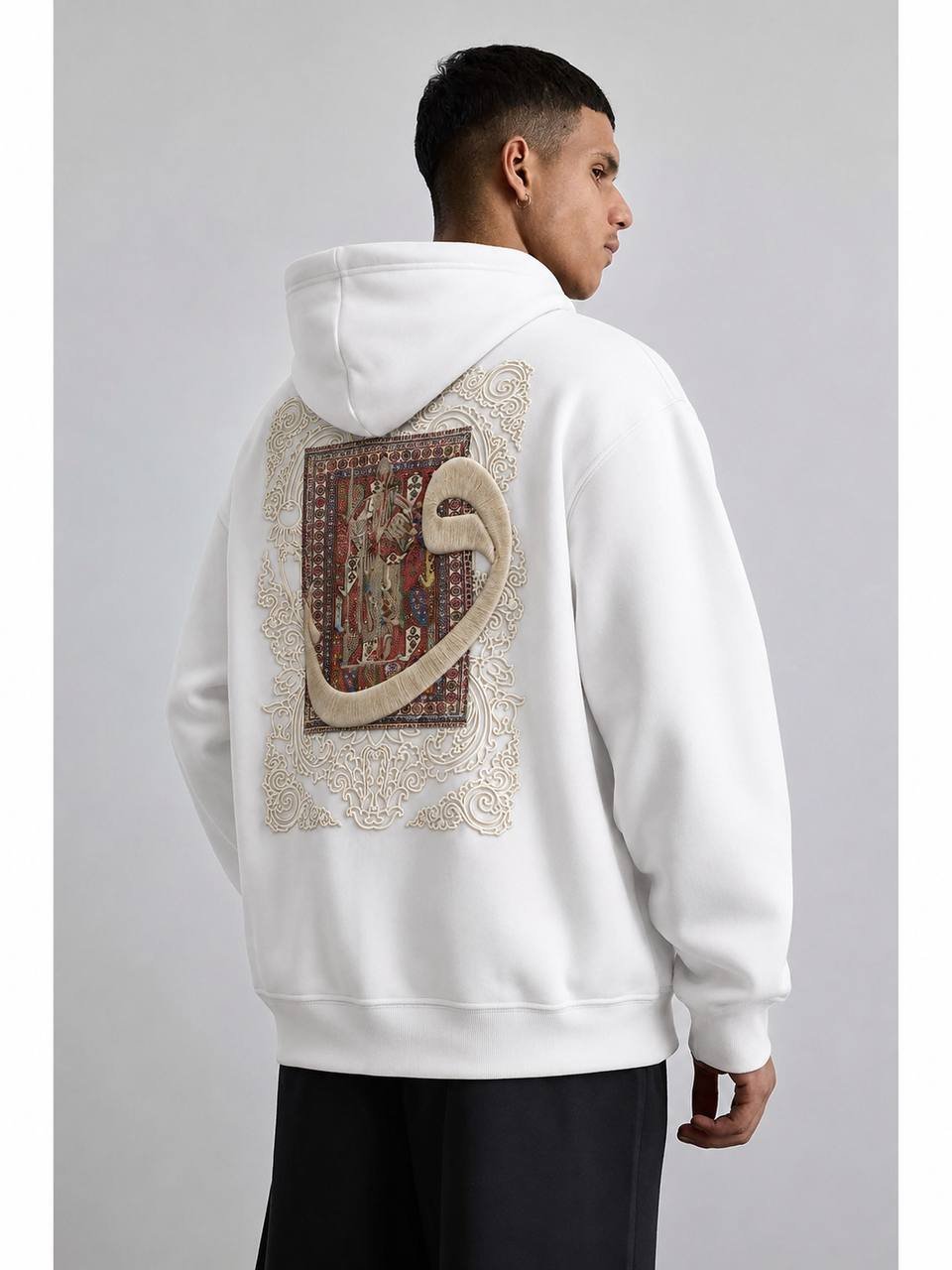 Vety Oversize Kesim Özel Tasarım Unisex Hoodie - Beyaz
