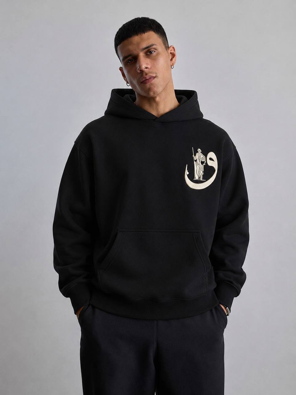 Vety Oversize Kesim Özel Tasarım Unisex Hoodie - Siyah - Görsel 2