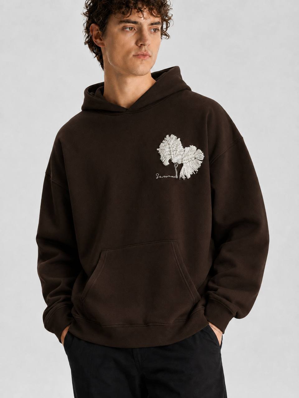 Wind Oversize Kesim Özel Tasarım Unisex Hoodie - Kahverengi - Görsel 2