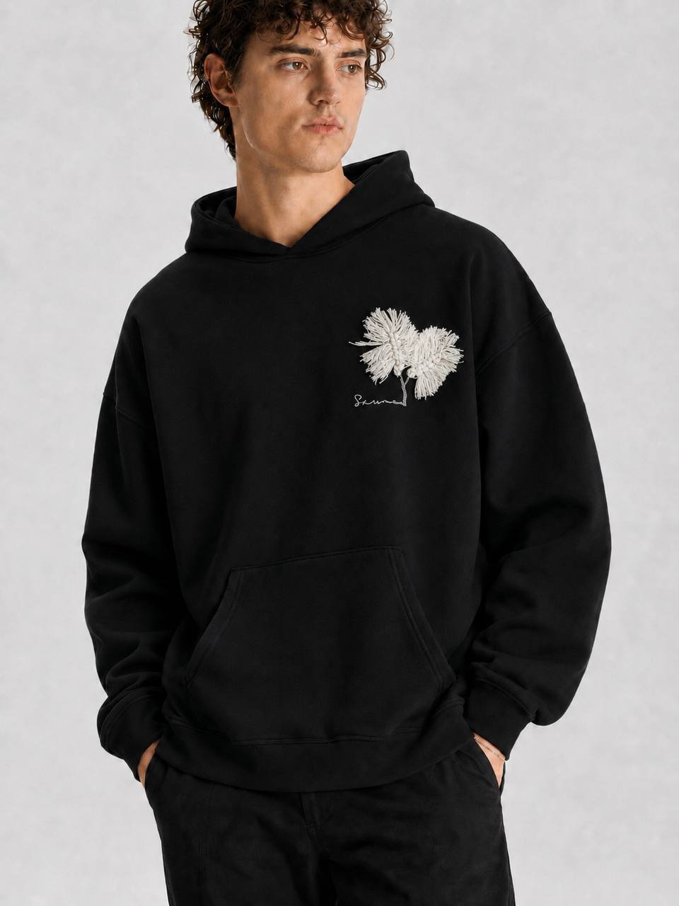 Wind Oversize Kesim Özel Tasarım Unisex Hoodie - Siyah - Görsel 2